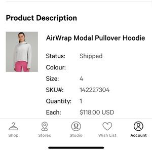 Lululemon Airwrap Modal Pullover Hoodie size 4 . NWOT.